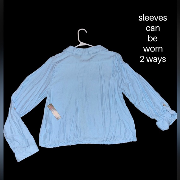 no boundaries Denim Drawstring Waistband Adjustable Sleeves Top. NWT - Picture 2 of 3